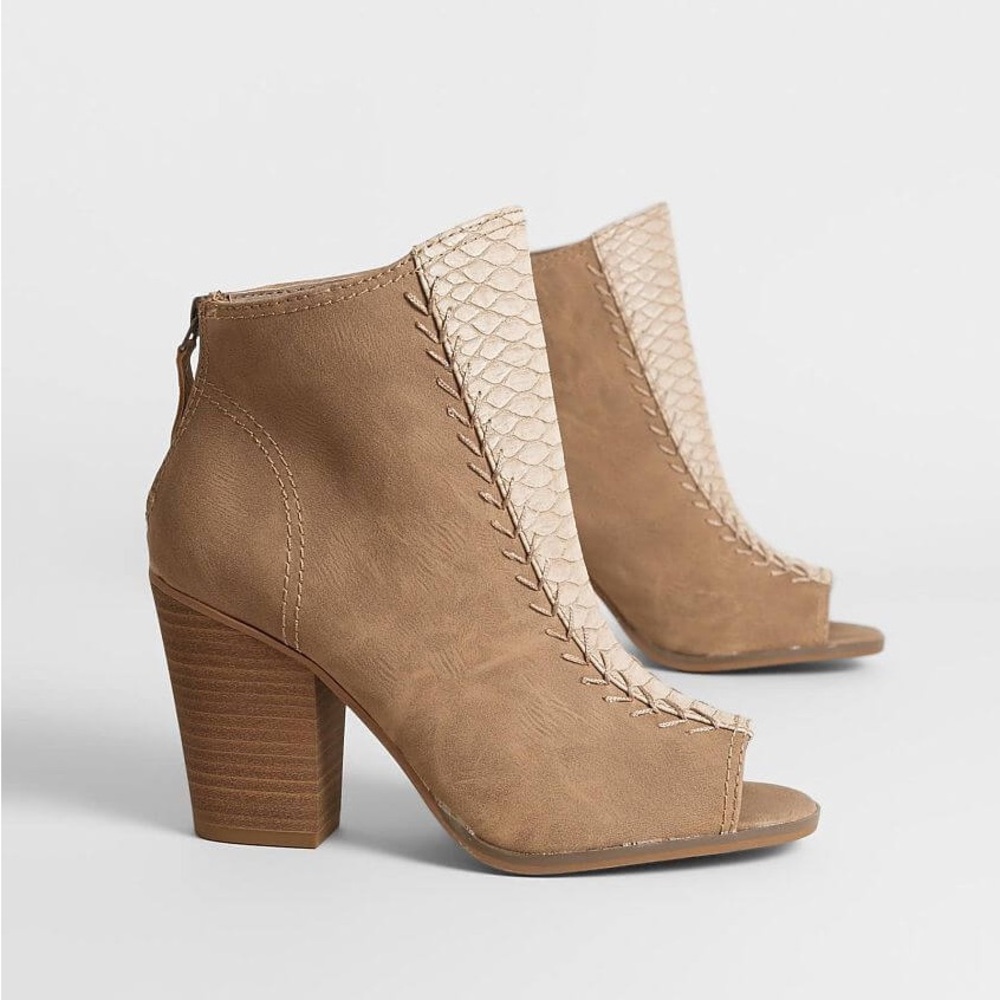 Madden Girl Jusst Taupe Snakeskin Print Peep Toe Ankle Bootie 10